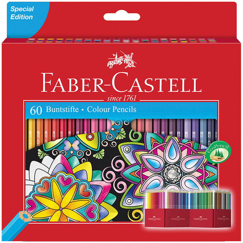 картинка Карандаши цветные Faber-Castell, 60цв., заточен., картон. подставка, европодвес