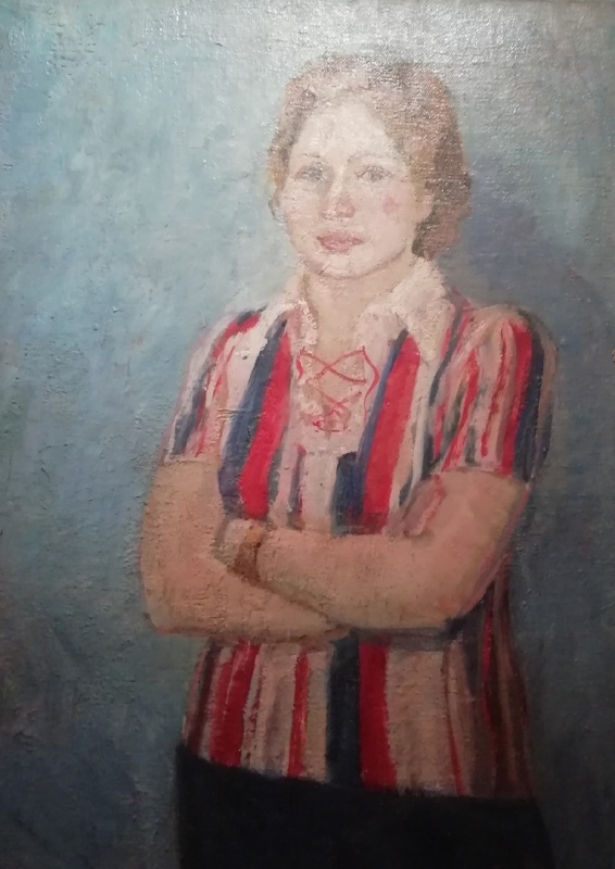 картинка Баканов К.Г. "Женский портрет в полосатой блузке" х.м. 54,5*50