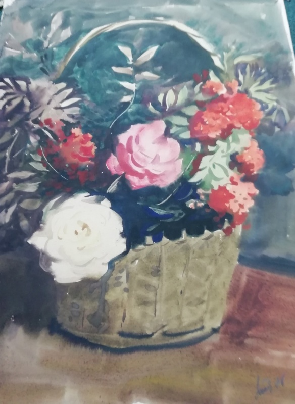 картинка Гайдук " Цветы в корзине" бум.акв.56*43,1976