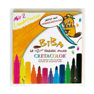 картинка Фломастеры BIBA с тонким и толстым кончиком, короткие, 12 цветов, картонная коробка