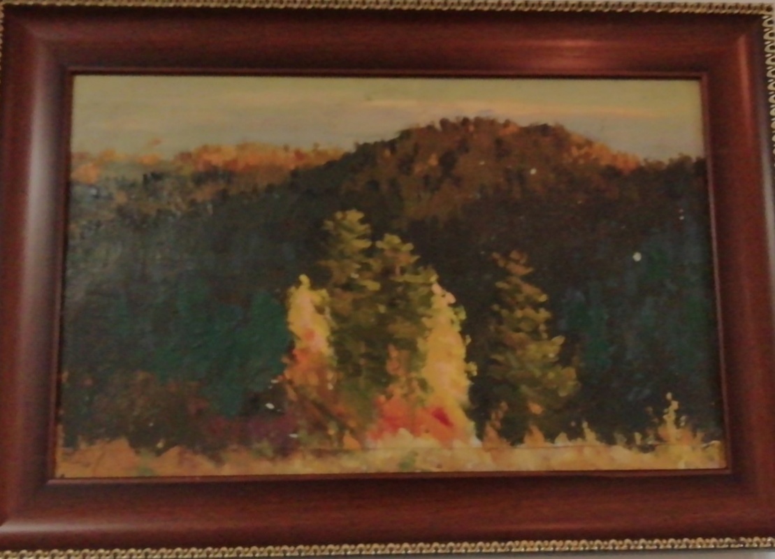 картинка Дрожжин А.И. " Хвалынские горы "  к.м. .25 *40 1958
