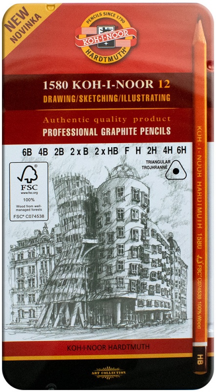 картинка Набор чернографитных карандашей KOH-I-NOOR 6В-6Н 12шт., металлическая уп-ка