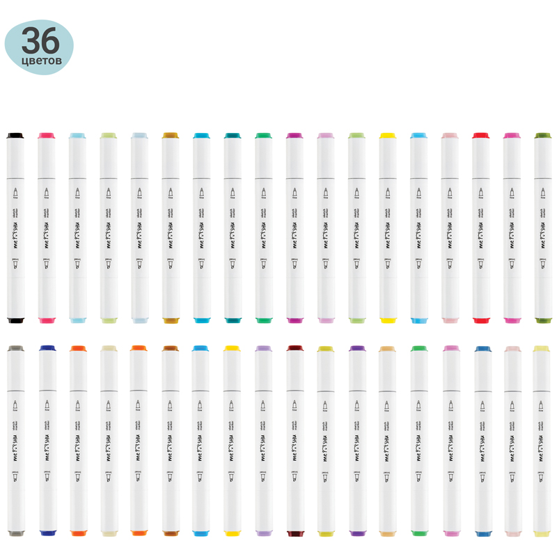 картинка Набор маркеров для скетчинга MESHU 36цв., основные цвета