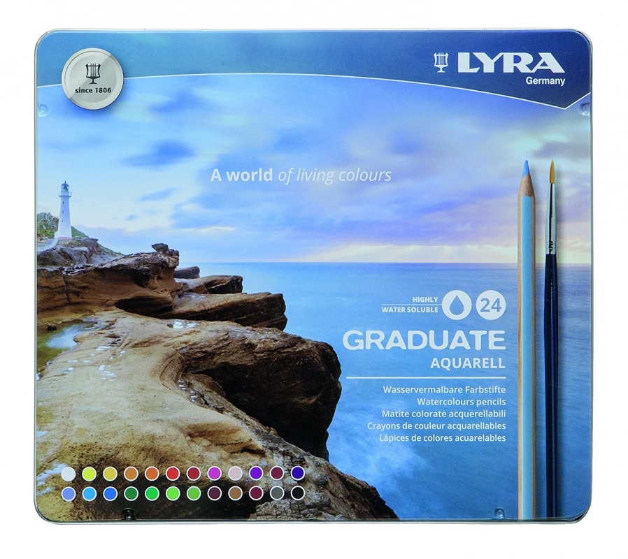 картинка LYRA GRADUATE AQUARELL акварельные цветные карандаши, 24цв, метал, коробка