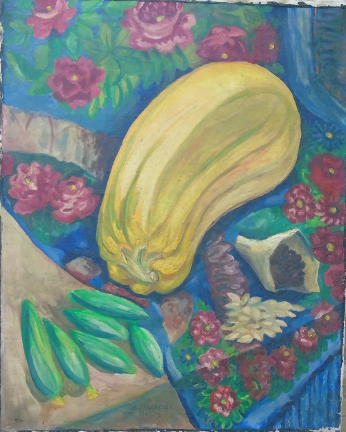 картинка Бабенкова О.Е. " Натюрморт с овощами и кабачками" х.м.74 *54 , 1989 г.
