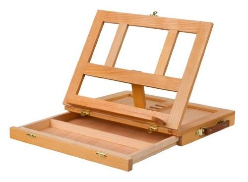 картинка Мольберт настольный 07/1 деревянный (вяз), размер 33,5х26х5 см с ящиком для красок и палитр  SFE0042