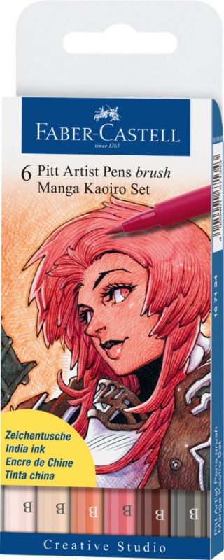 картинка Faber-Castell Капиллярные профессиональные ручки MANGA, набор цветов, в футляре, 6 шт.