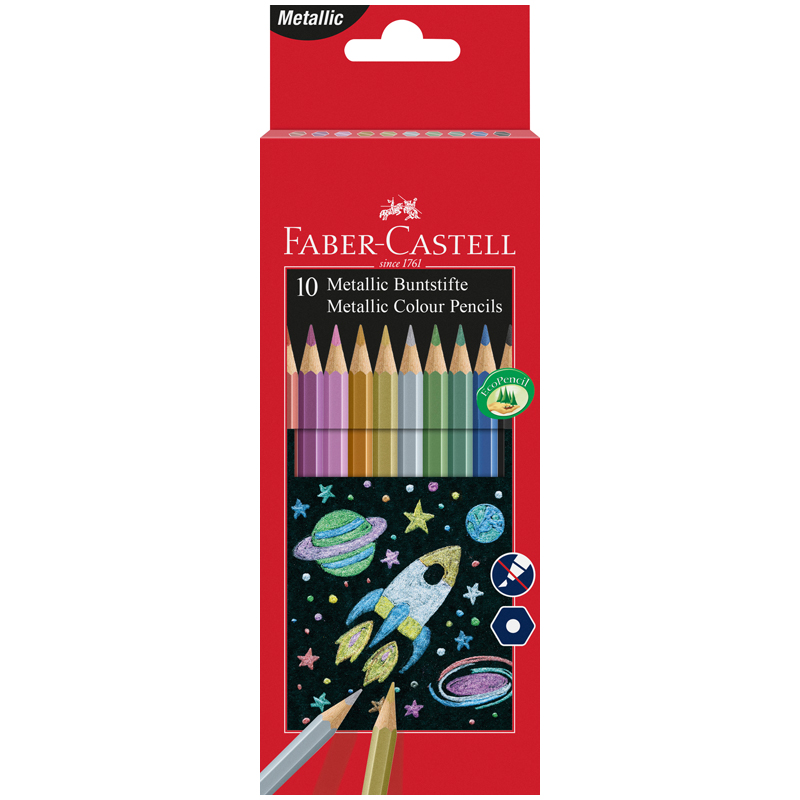 картинка Карандаши цветные Faber-Castell, 10цв., металлик, заточен., картон. упаковка
