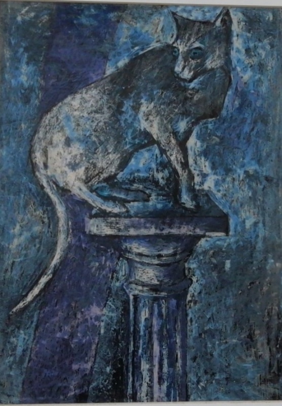 картинка Пеганова "Синяя кошка" бум/паст, 30*43, 1999г