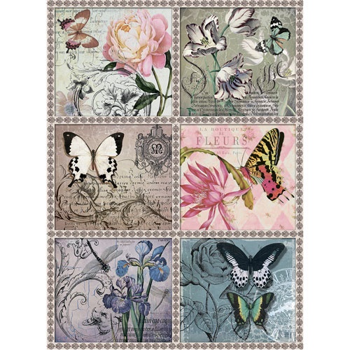 картинка Рисовая бумага для декупажа "Craft Premier", A3, 25г/м, "Цветы и бабочки"