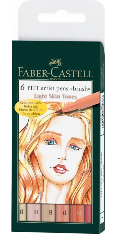 картинка Faber-Castell Набор капиллярных ручек "Pitt Artist Pen Brush Light Skin" 6цв., 6шт