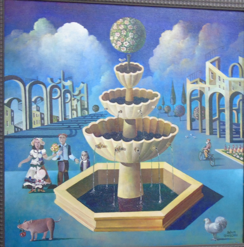 картинка В.Орлов "У городского фонтана" х.м. 90*90, 2000г
