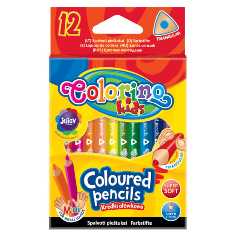 картинка Набор цветных карандашей трехгранных COLORINO Kids, длина 8,9см, 12 цветов, картонная уп-ка