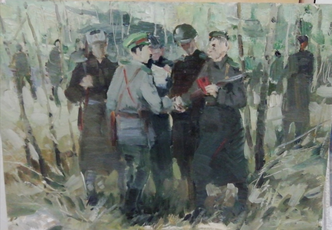 картинка Шагин Б.П. "эскиз"Прием в комсомол" к.м. 32*44, 1987г