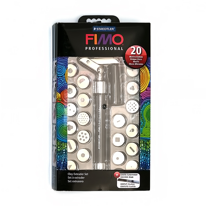 картинка FIMO professional экструдер, 20 разных дисков-насадок, 3 резиновых уплотнительных кольца, лезвие, ин