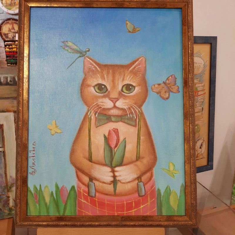 картинка Лялина Е.Г. " Кот с тюльпаном " к.м. 30*40,2022