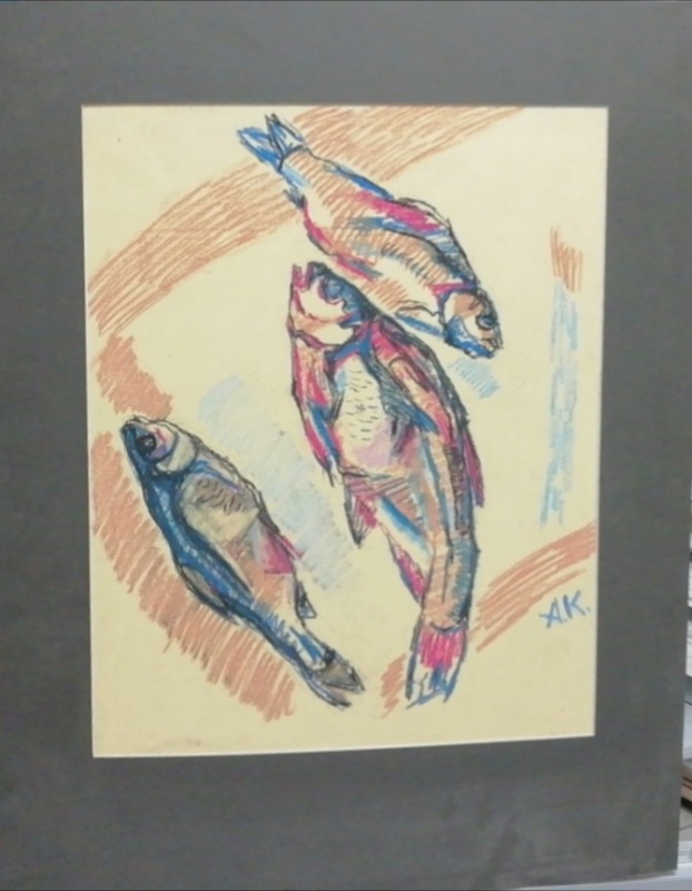 картинка А. Козинцев "Сушеная рыба" бум/ паст 44*35. 2003г