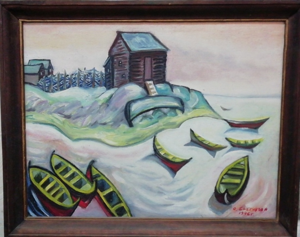 картинка Бабенкова О.Е. "  Лодки " х.м.  48 * 60 , 1996 г.