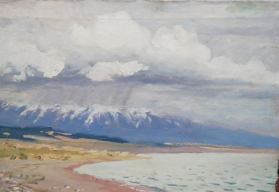 картинка Дрожжин А.И. "Дождливо на Иссык-Куле" х.м, 35*49 1962г