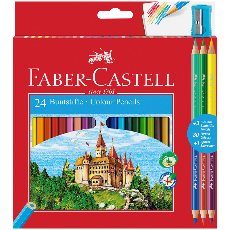 картинка Карандаши цветные "Замок" шестигранный, 24цв.+6цв.+точилка, картон, европодвес