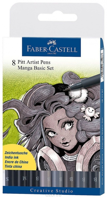 картинка Faber-Castell Капиллярные ручки MANGA, набор типов, в футляре, 8 шт.