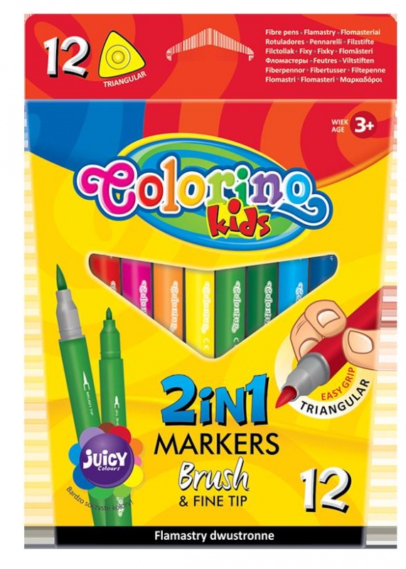 картинка Двусторонние маркеры трехгранный корпус, 12 цветов Colorino