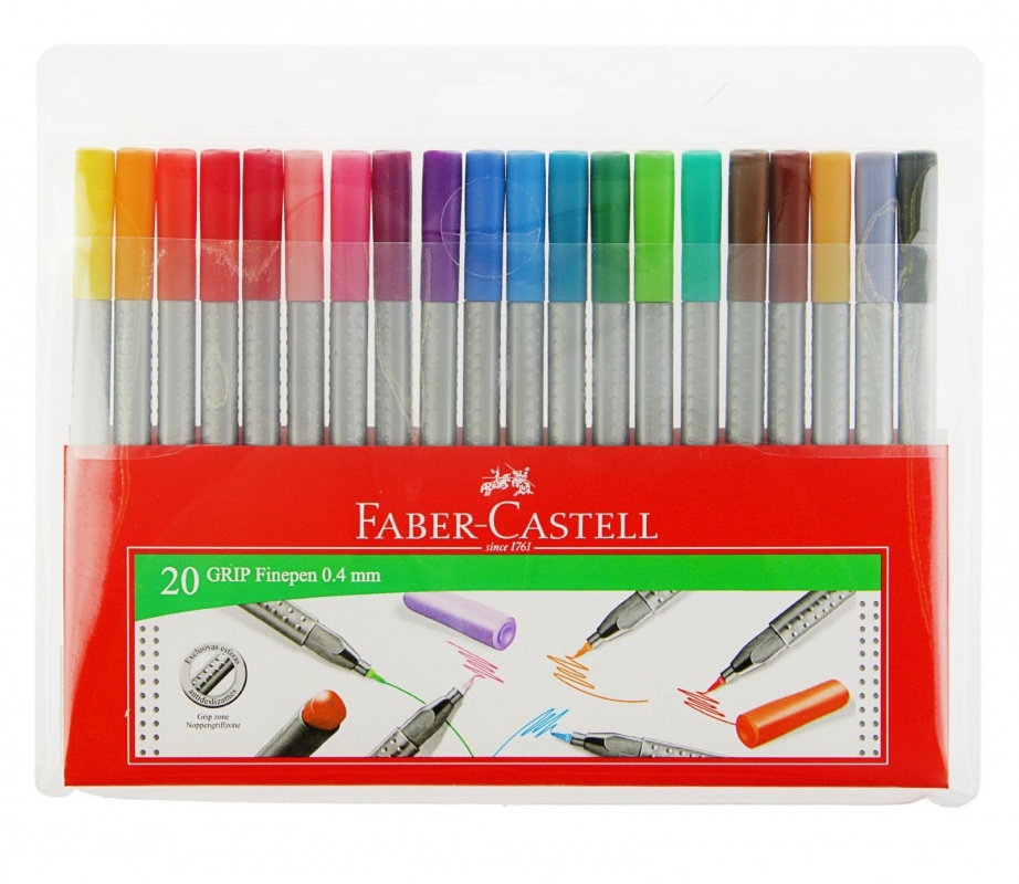 картинка Faber-Castell набор капилярных ручек GRIP 0,4 мм, в футляре 20 шт цветные