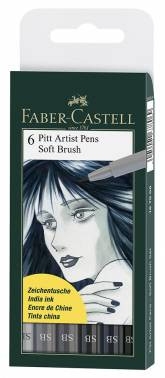 картинка Faber-Castell Набор капиллярных ручек "Pitt Artist Pen Soft Brush" 6цв., 6шт