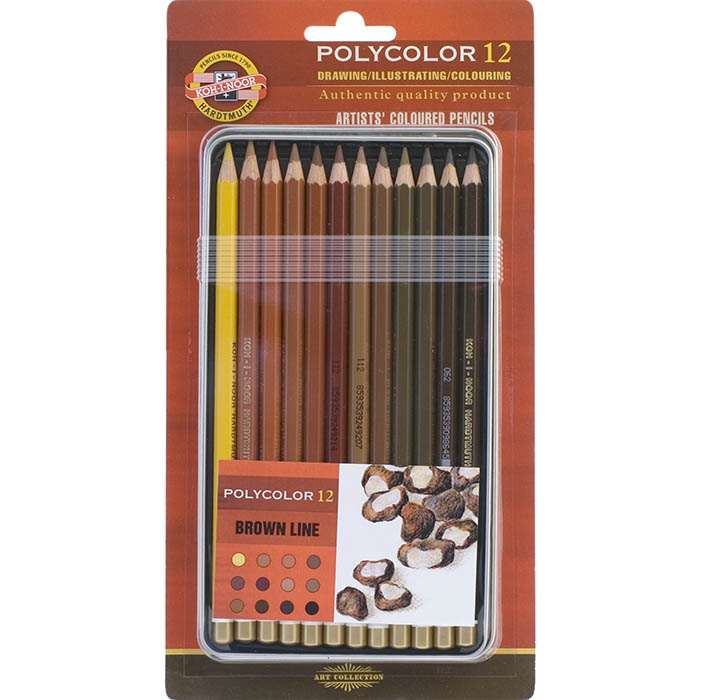картинка Набор цветных карандашей PolyColor Brown Line 12шт, металлическая уп-ка, в блистере