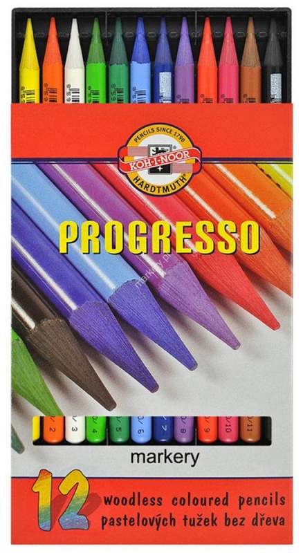 картинка Набор цветных карандашей в лаке "Progresso" 12 цв, без дерева, в картонной уп-ке