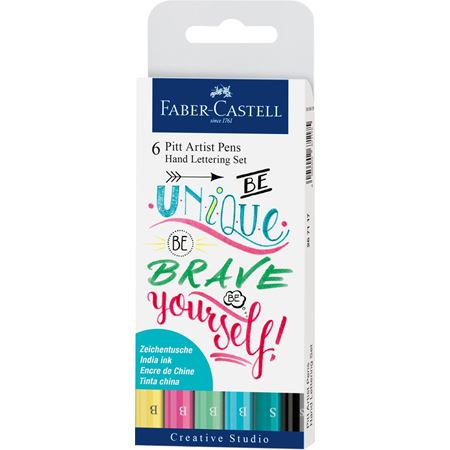 картинка Faber-Castell Набор капиллярных ручек "Pitt Artist Pen Lettering" Базовый ассорти, 6шт., 0,3мм/Brush