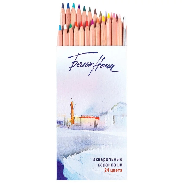картинка Набор акварельных карандашей с кистью, 24 цвета в картонной коробке "Белые Ночи"