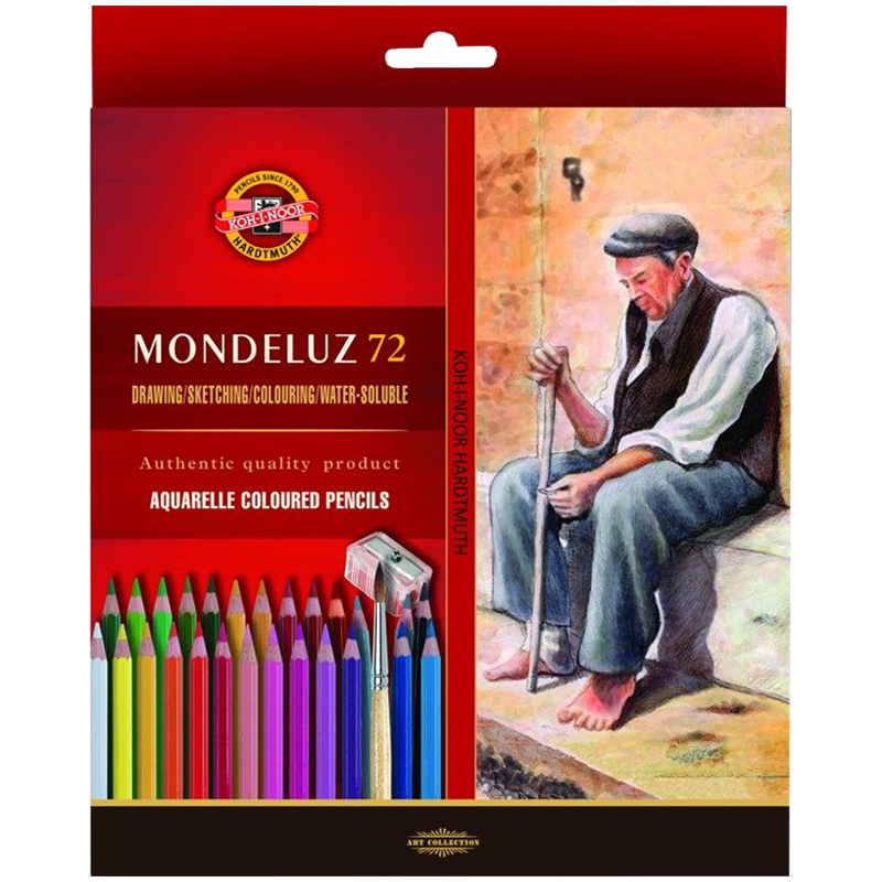 картинка Карандаши акварельные Koh-I-Noor "Mondeluz Old Man", 72 цв., кисть+точилка, картон, европодвес