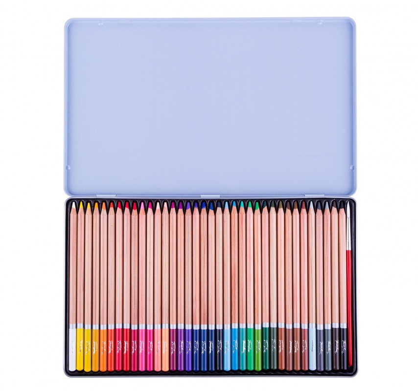 картинка Набор акварельных карандашей с кистью, 36 цветов в жестяном пенале "Белые Ночи"