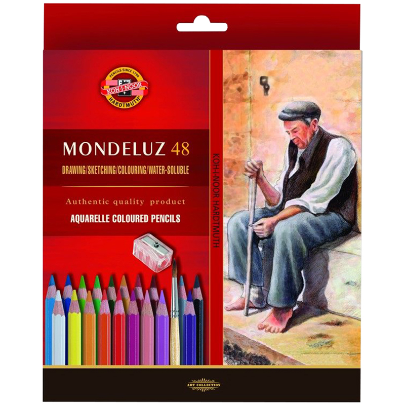 картинка Карандаши акварельные Koh-I-Noor "Mondeluz Old Man", 48 цв., кисть+точилка, картон, европодвес