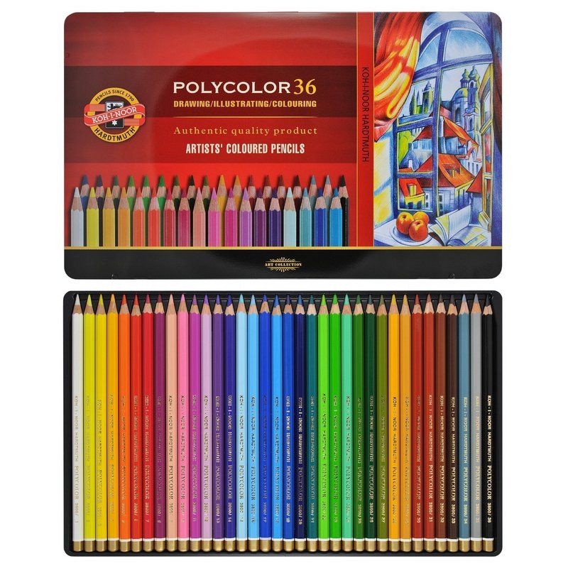 картинка Набор цветных карандашей PolyColor 36шт, металлическая уп-ка