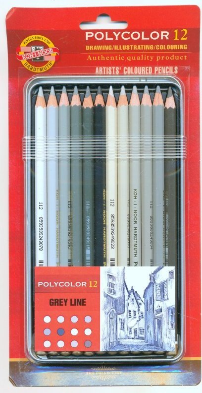 картинка Набор цветных карандашей PolyColor Grey Line 12шт, металлическая уп-ка, в блистере