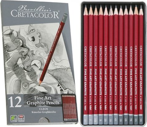 картинка Набор чернографитных карандашей CLEOS 9B-2H 12шт., металлическая уп-ка