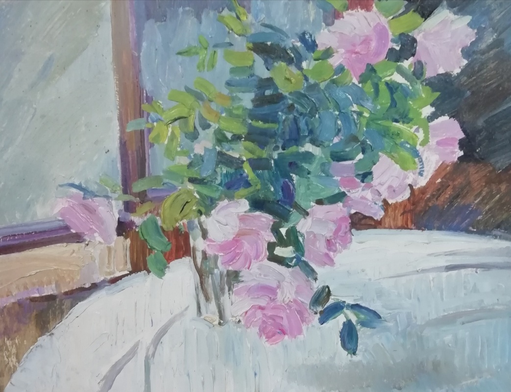 картинка Е.Желнов " Розовые цветы"к.м.44*59